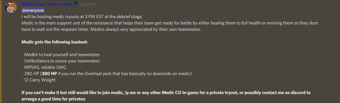 Discord message showing a tryout announcement.